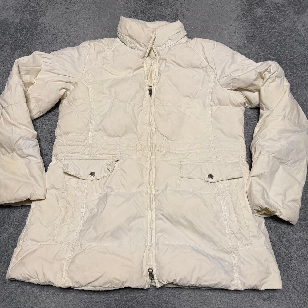 Lands End Down Coat Womens Large 14-16 Winter Jacket Off White Ski